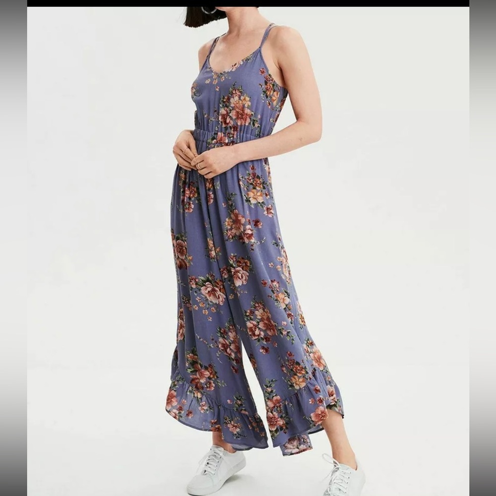 AE Floral Jumpsuit American Eagle OUTFITTERS Strappy Back Sleeveless Purple